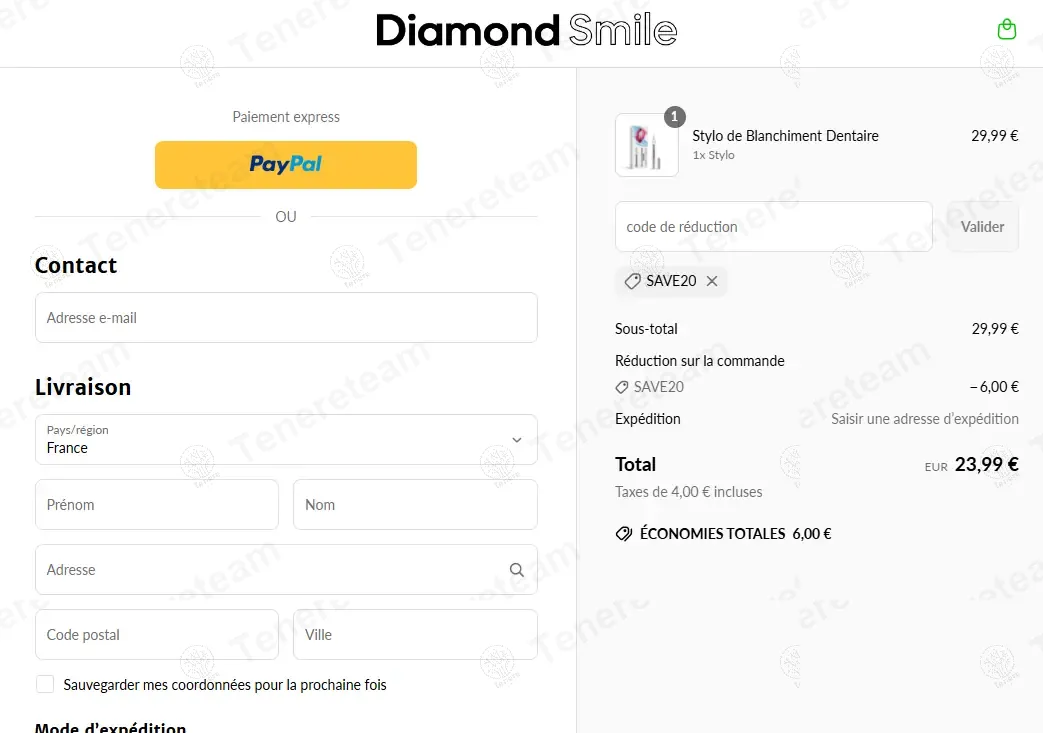 Diamond Smile Teeth FR coupon code: 20% off with SAVE20. Tested and valid as 1 year ago.