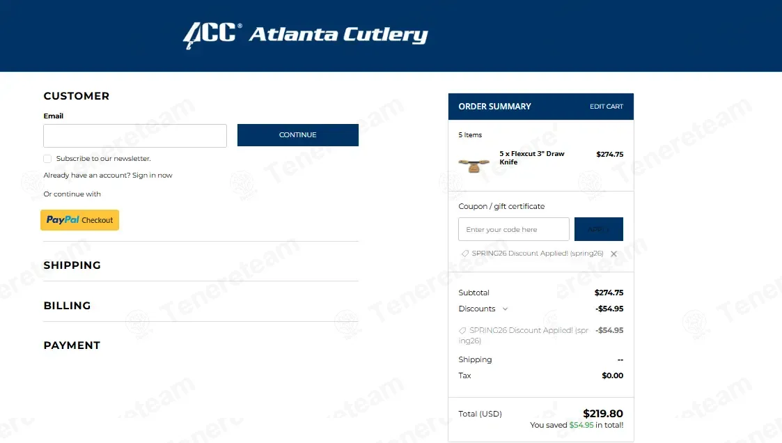Atlanta Cutlery coupon code: 20% off with spring26. Tested and valid as 1 day ago.