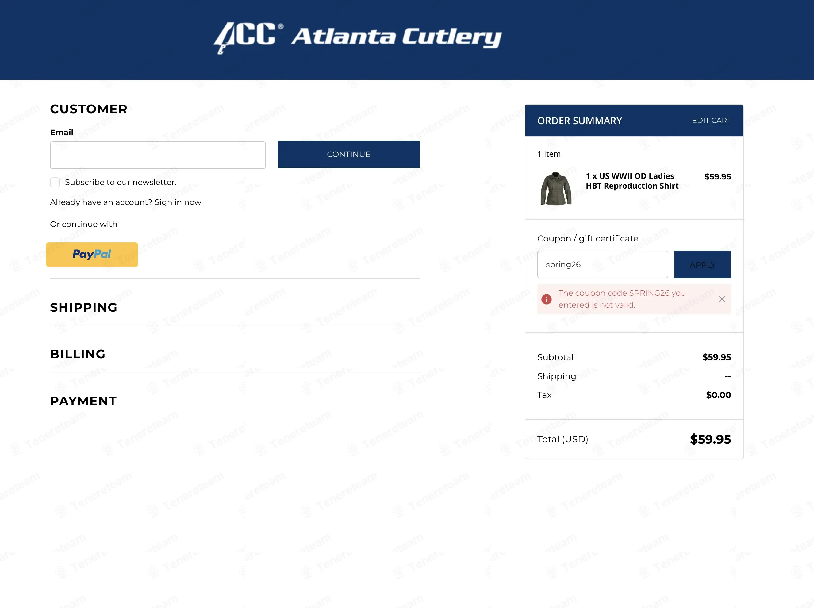 Atlanta Cutlery coupon code: 20% off with spring26. Tested and valid as 1 day ago.