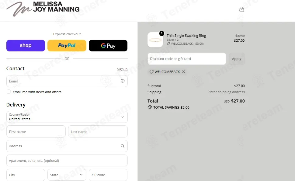 Melissa Joy Manning coupon code: 10% off with WELCOMEBACK. Tested and valid as 1 week ago.