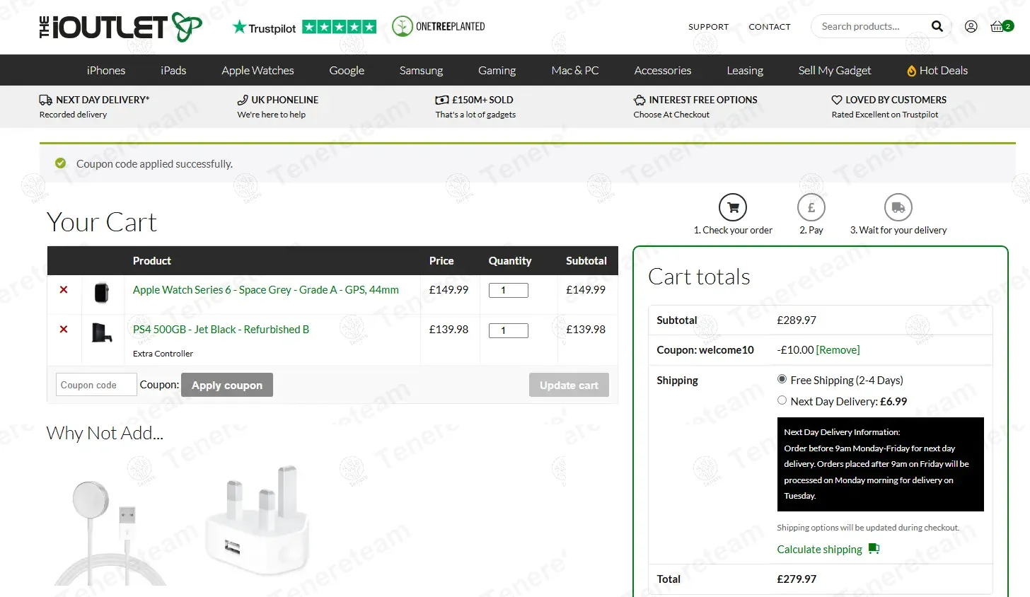 The iOutlet coupon code: £10 off with WELCOME10. Tested and valid as 3 months ago.