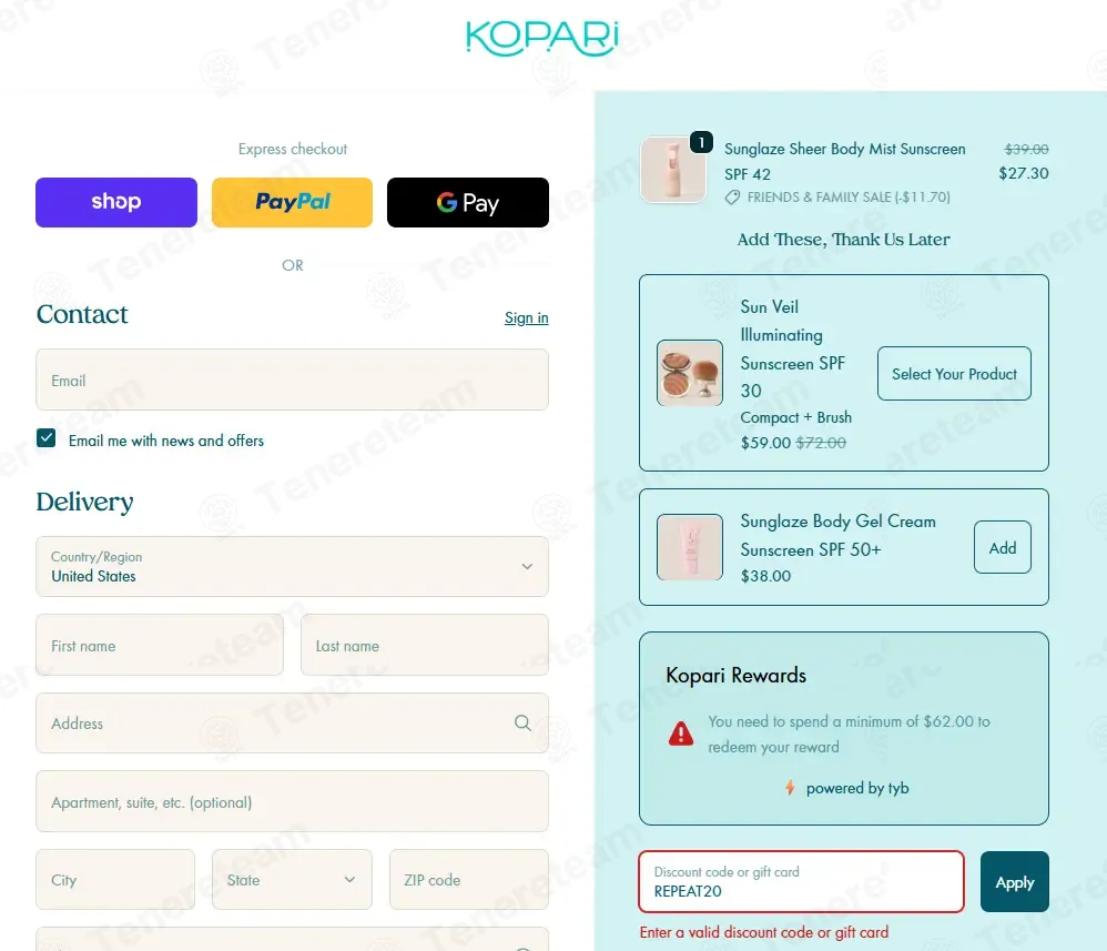 Kopari coupon code: 20% off with REPEAT20. Tested and valid as 2 months ago.