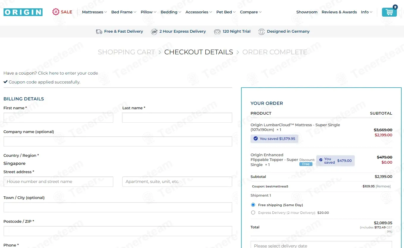 Origin Mattress Singapore coupon code: 5% off with bestmattress5. Tested and valid as 3 months ago.