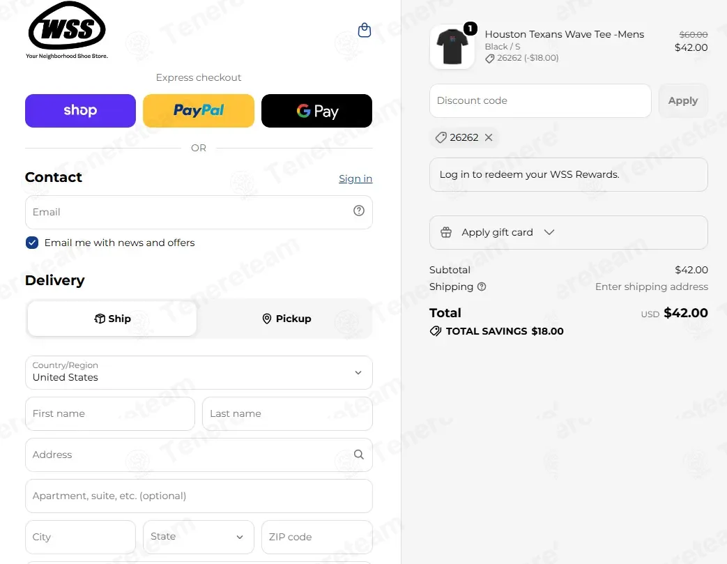 Shop WSS coupon code: 30% off with 26262. Tested and valid as 1 week ago.