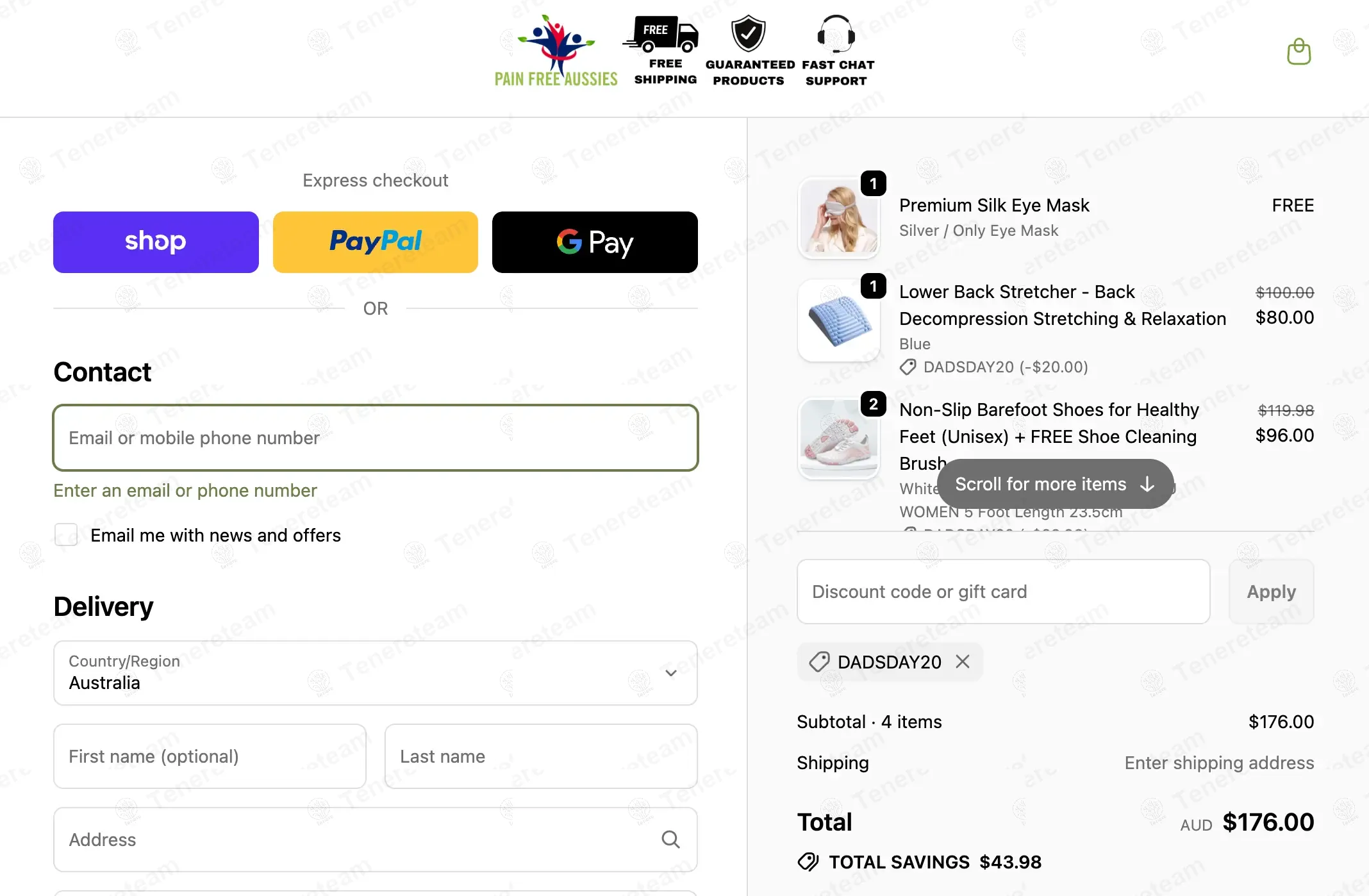 Pain Free Aussies coupon code: $20 off with DADSDAY20. Tested and valid as 10 months ago.
