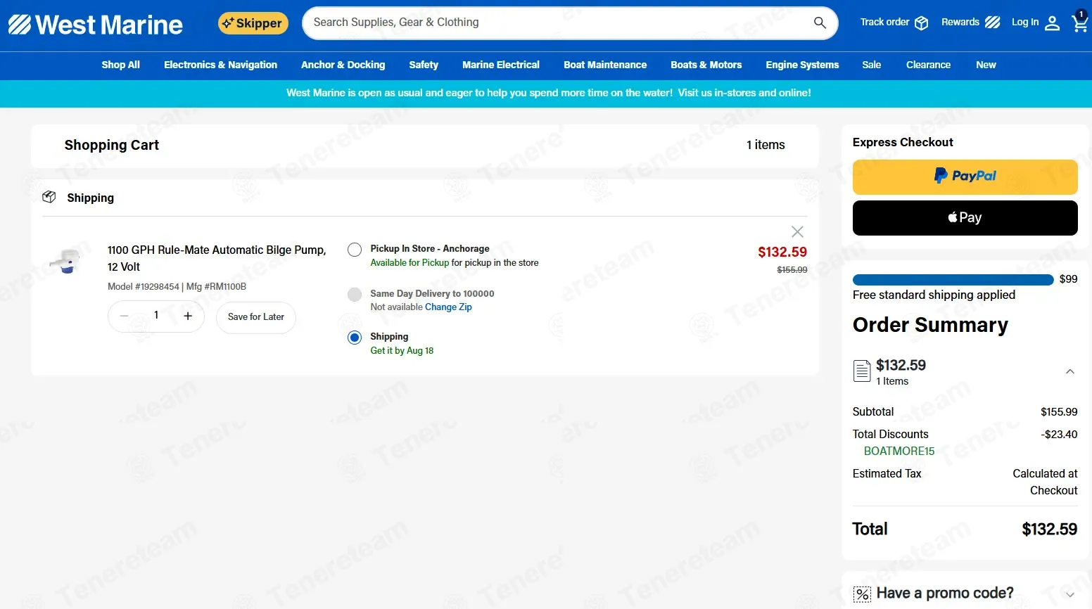 West Marine coupon code: 15% off with BOATMORE15. Tested and valid as 15 hours ago.