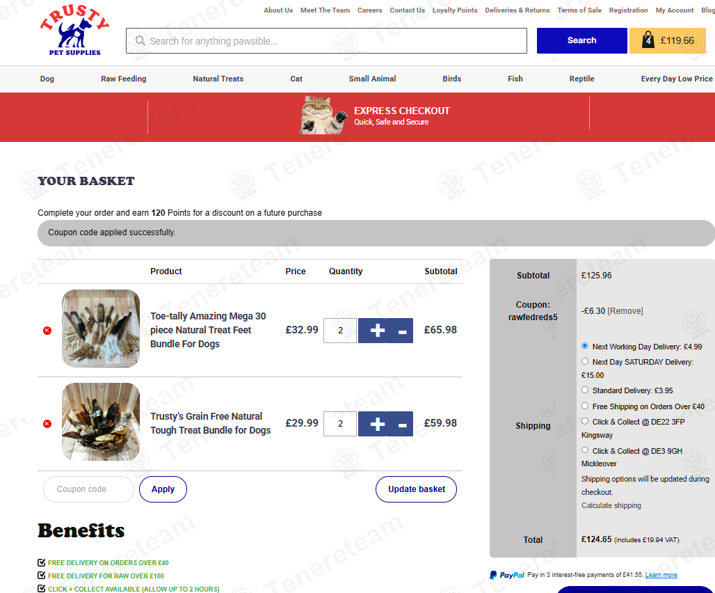 Trusty Pet Supplies coupon code: 5% off with rawfedreds5. Tested and valid as 9 months ago.