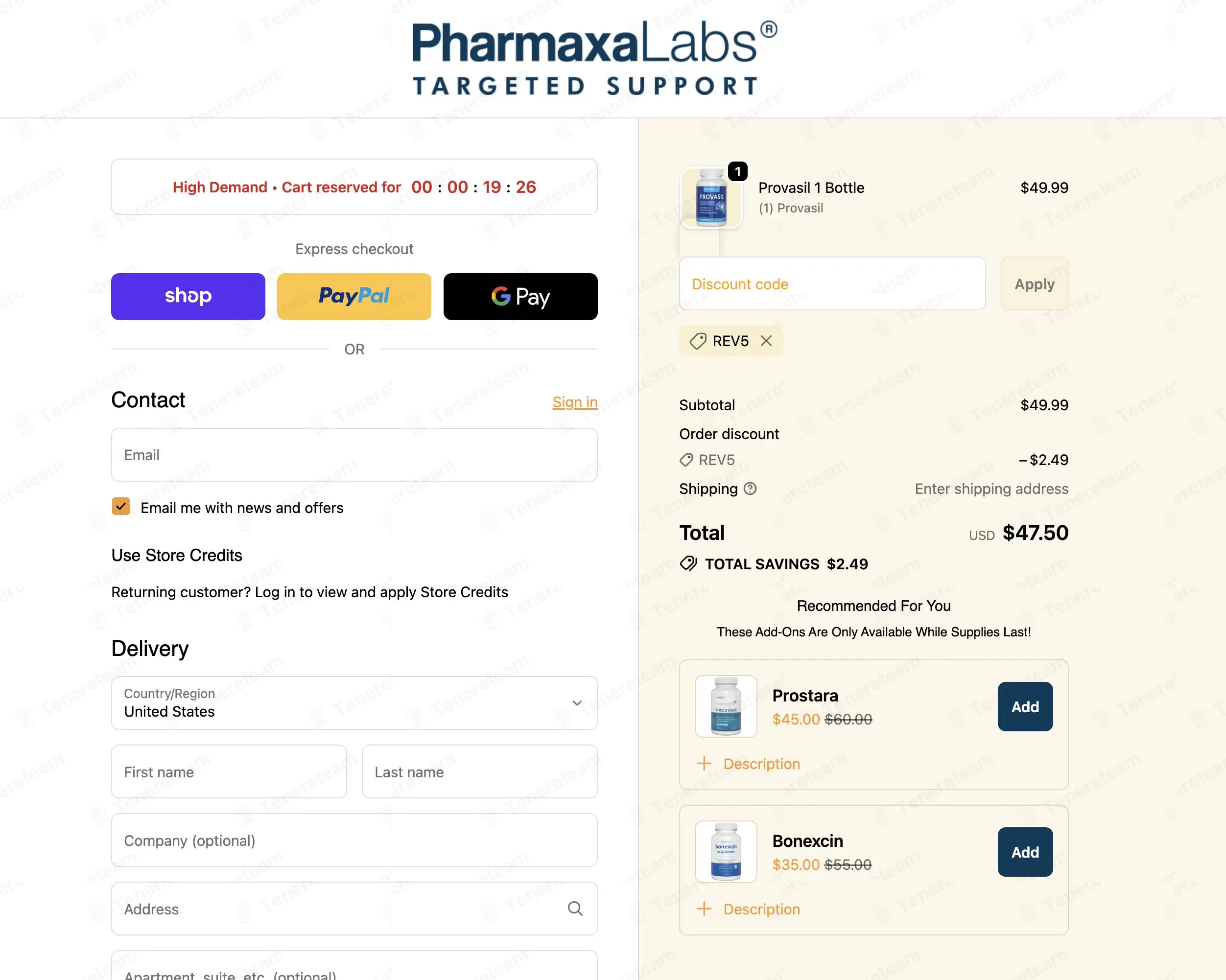 Provasil coupon code: 5% off with rev5. Tested and valid as 3 months ago.