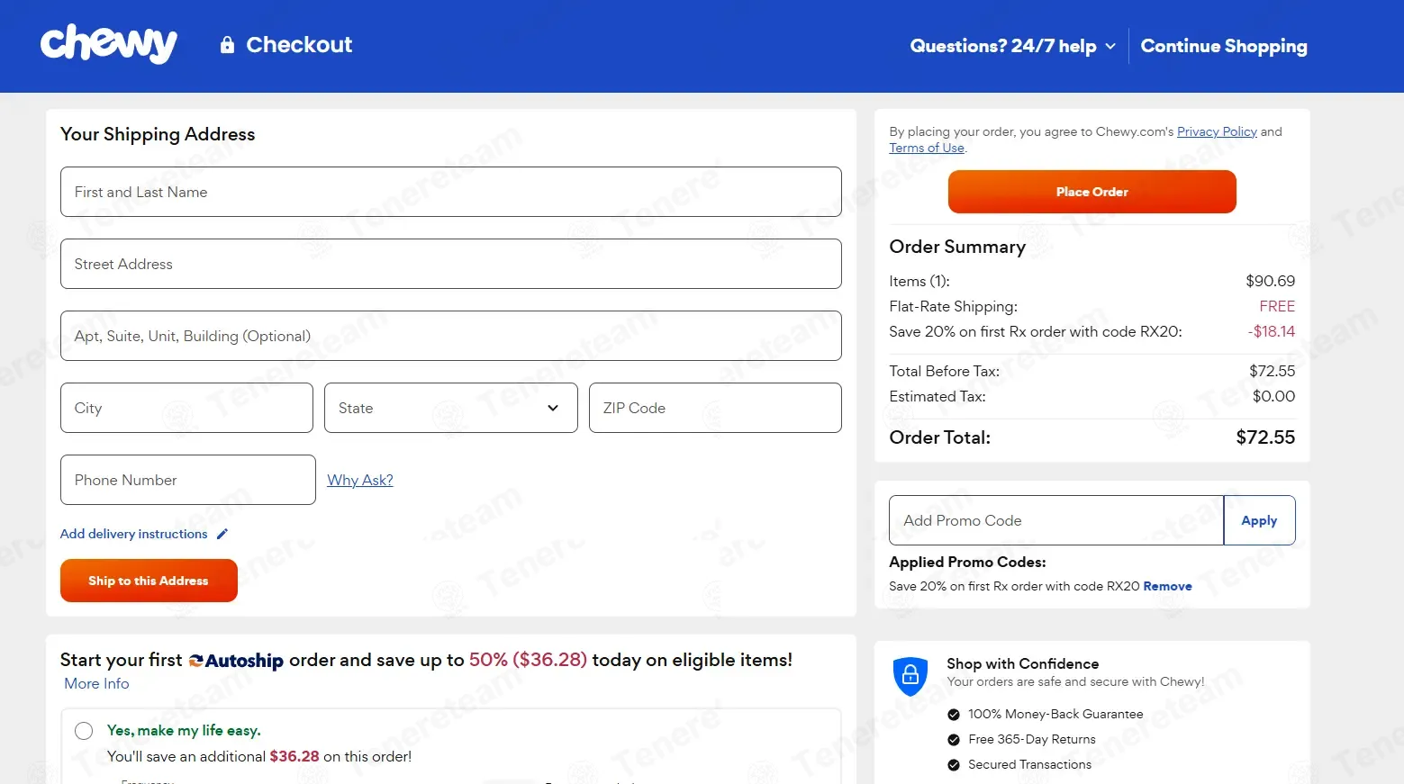 Chewy coupon code: 20% off with RX20. Tested and valid as 1 week ago.