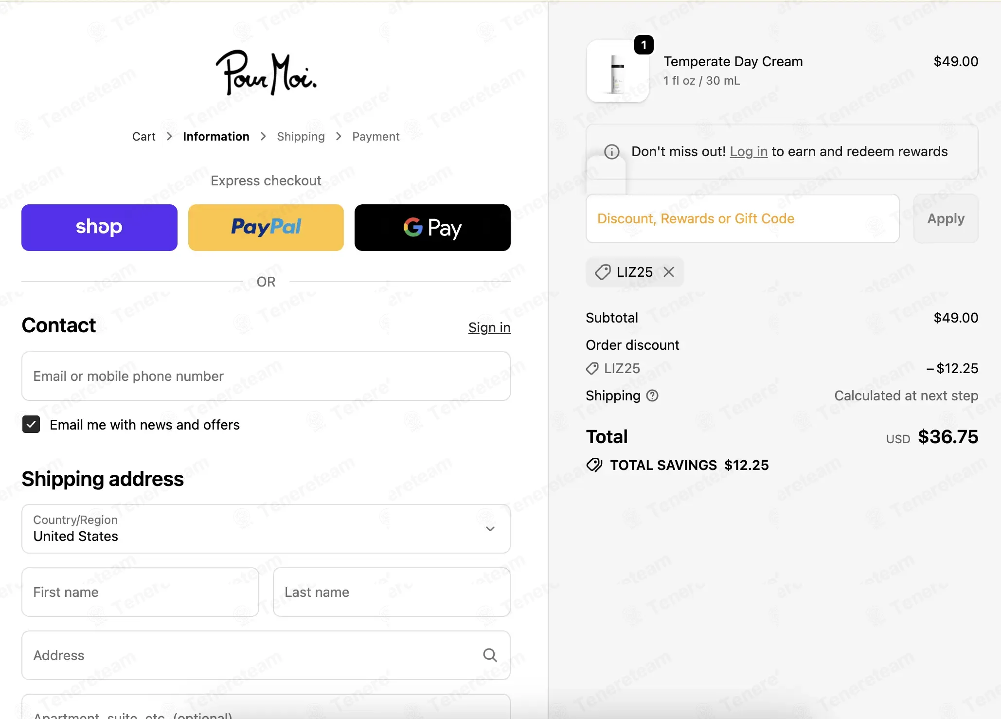 Pour Moi Skincare coupon code: 25% off with LIZ25. Tested and valid as 1 month ago.