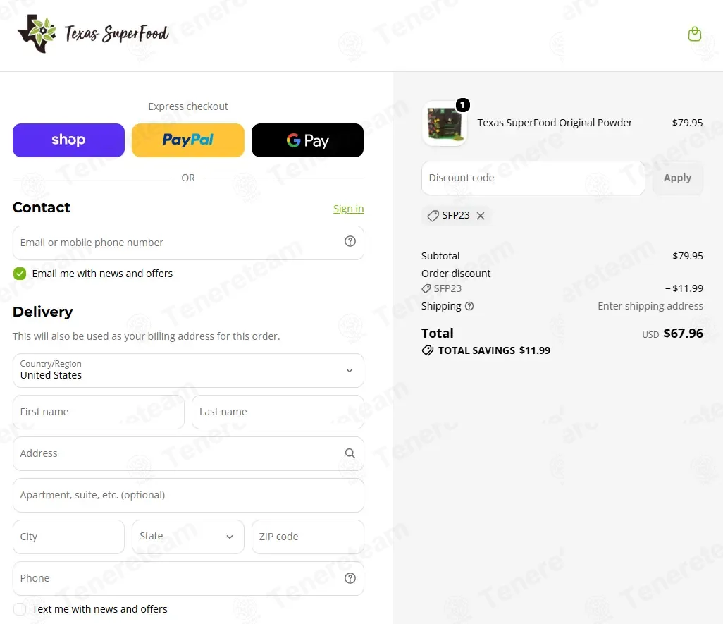 Texas Superfood coupon code: 15% off with SFP23. Tested and valid as 6 days ago.