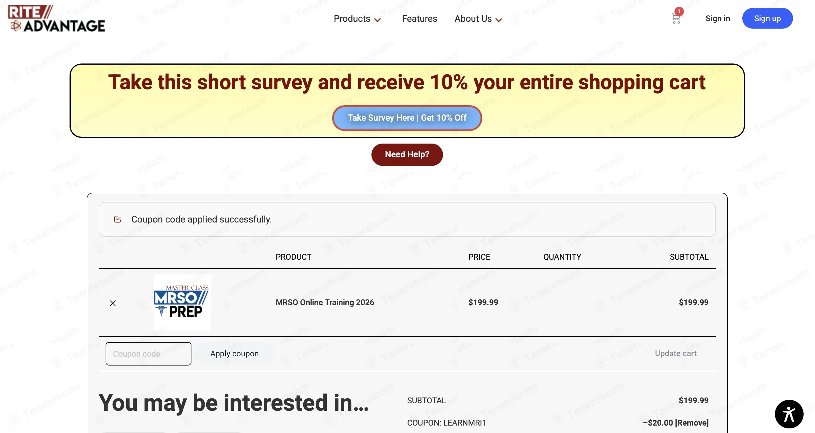 Rite Advantage coupon code: 10% off with LearnMRI1. Tested and valid as 1 month ago.