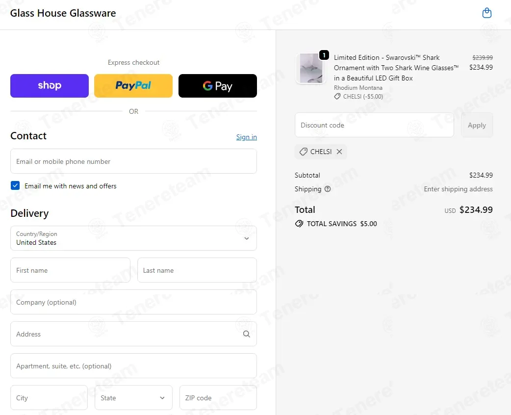 Glass House Glassware coupon code: $5 off with CHELSI. Tested and valid as 3 weeks ago.