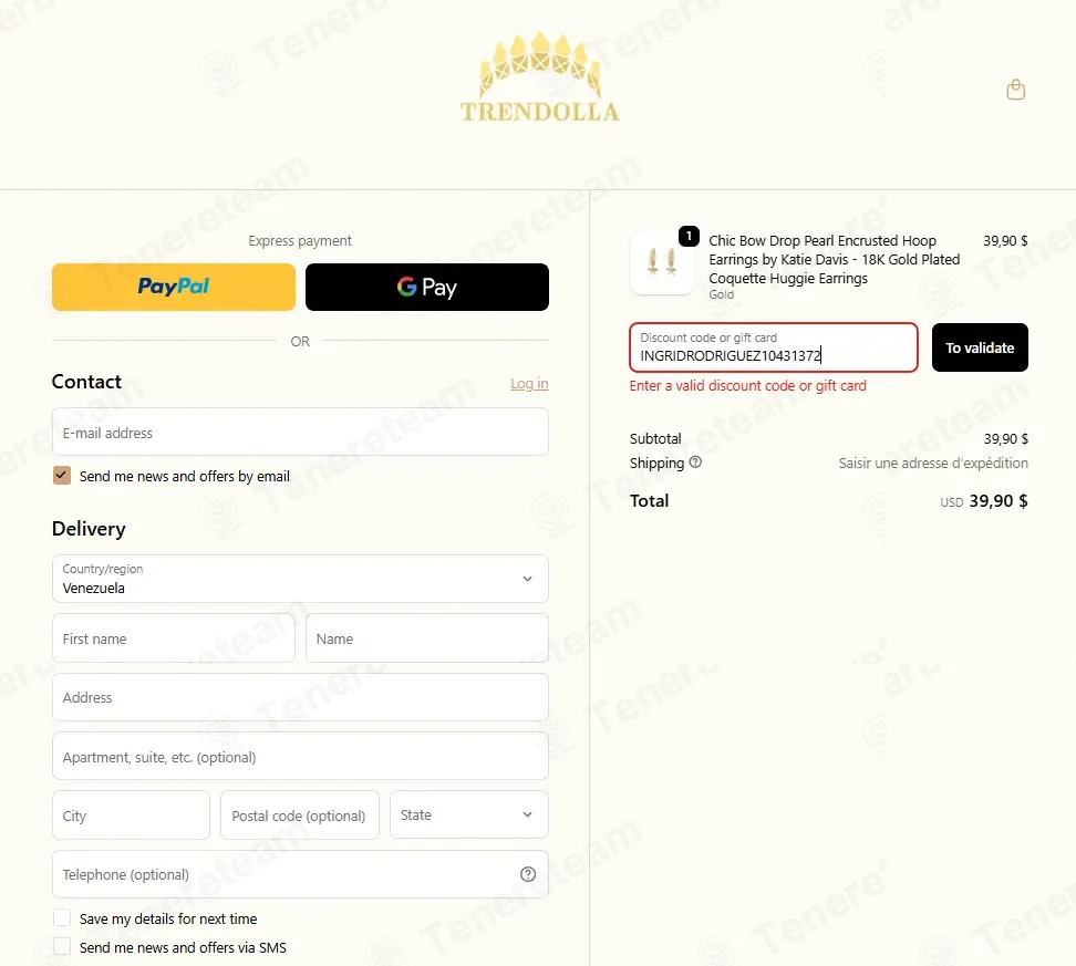 Trendolla Jewelry coupon code: 50% off with INGRIDRODRIGUEZ10431372. Tested and valid as 1 month ago.