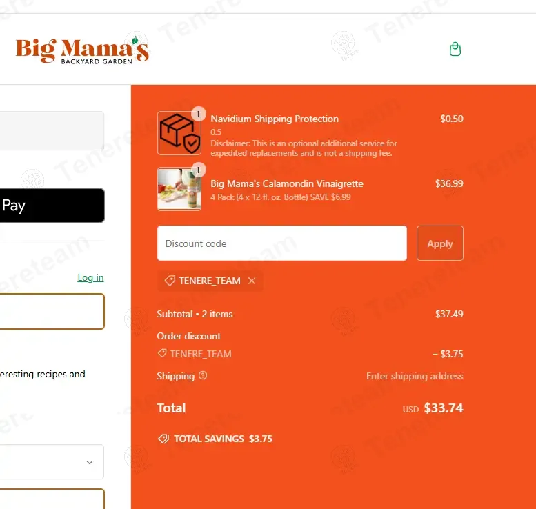 Big Mama's Backyard Garden coupon code: 10% off with TENERE_TEAM. Tested and valid as 1 year ago.