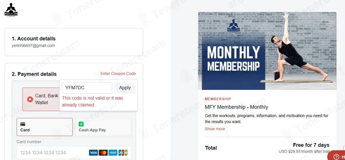 Man Flow Yoga TV coupon code: 100% off with YFM7DC. Tested and valid as 2 months ago.