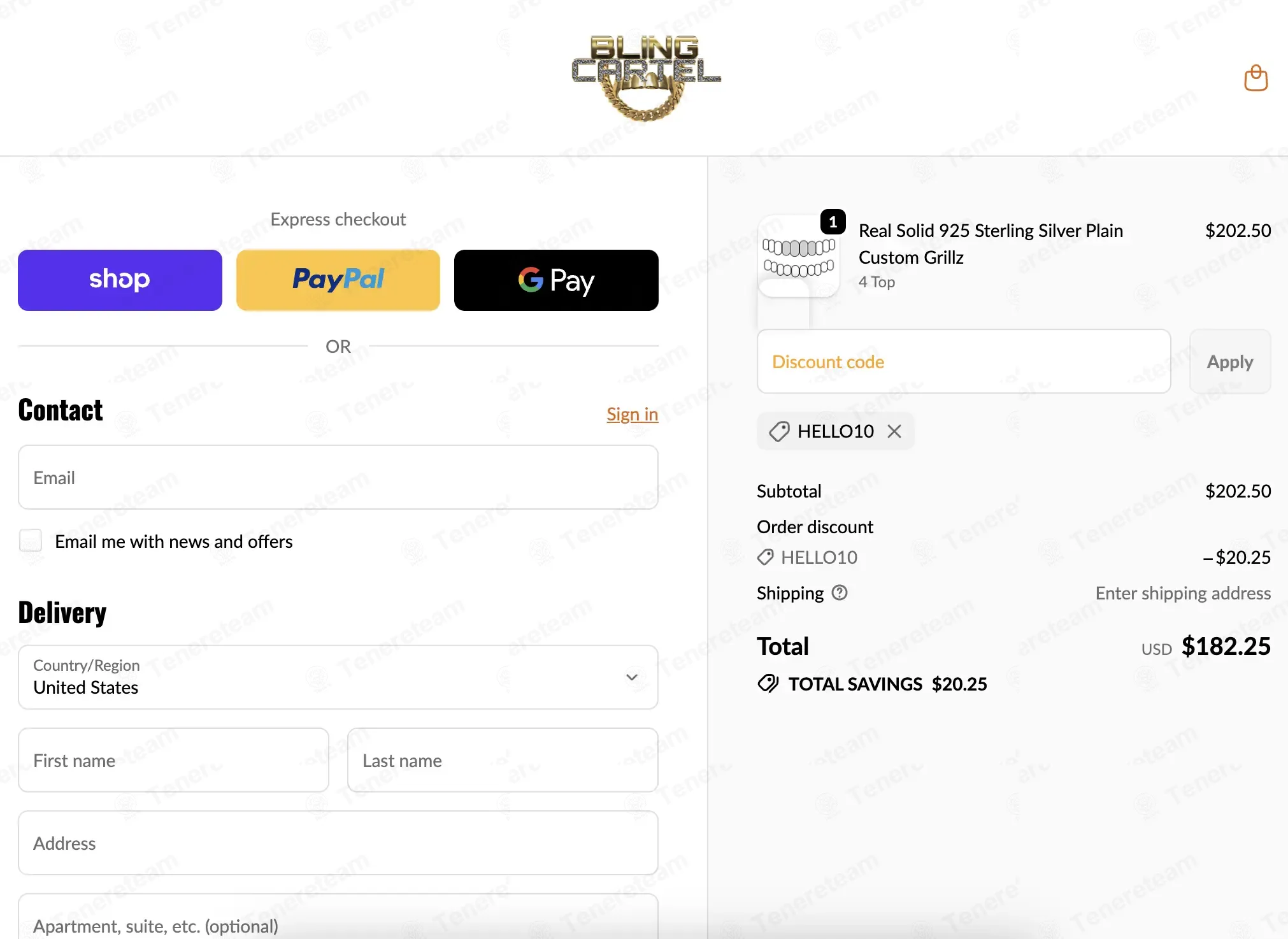 Bling Cartel coupon code: 10% off with HELLO10. Tested and valid as 2 weeks ago.