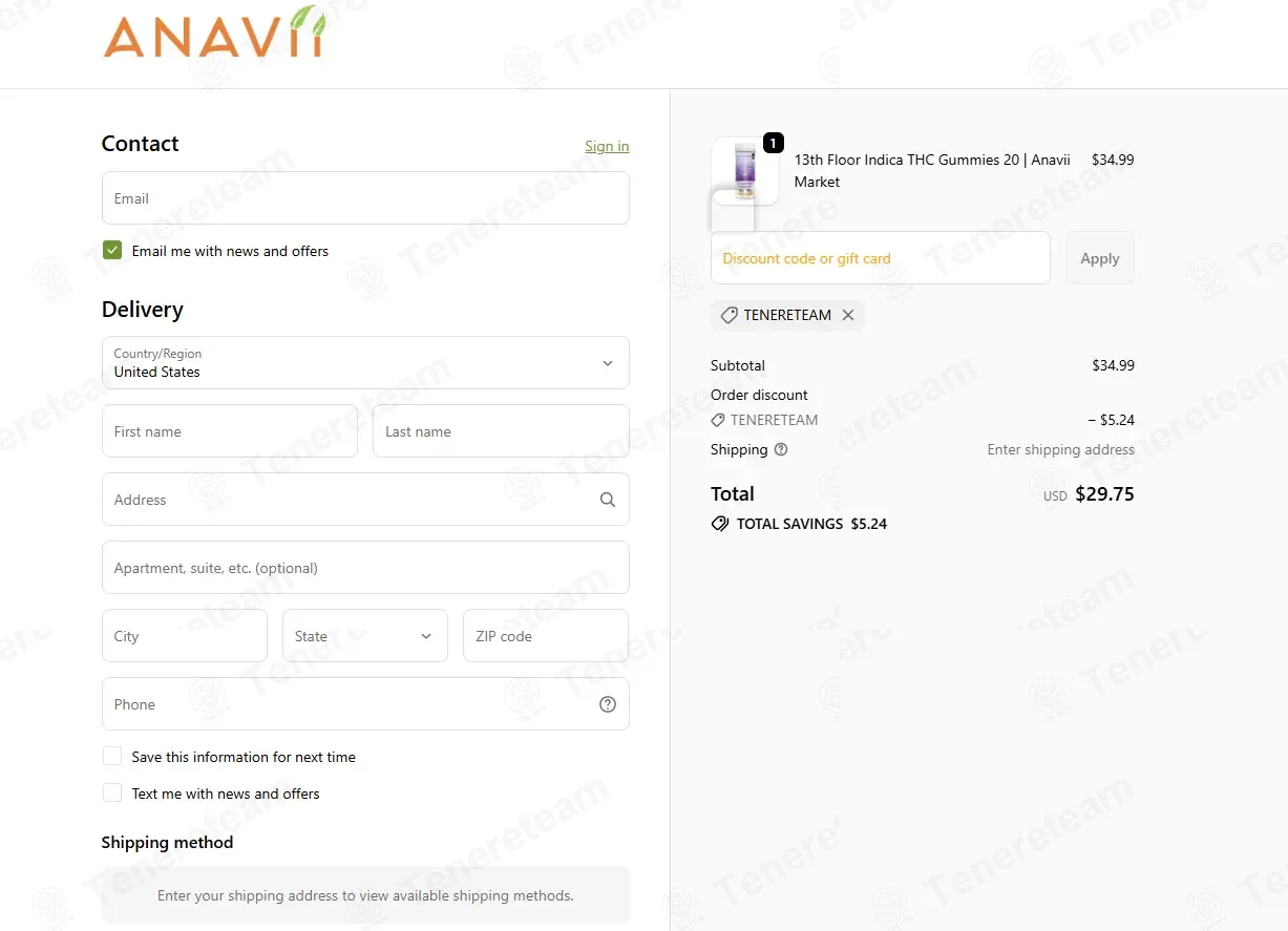 Anavii Market coupon code: 15% off with TENERETEAM. Tested and valid as 4 weeks ago.