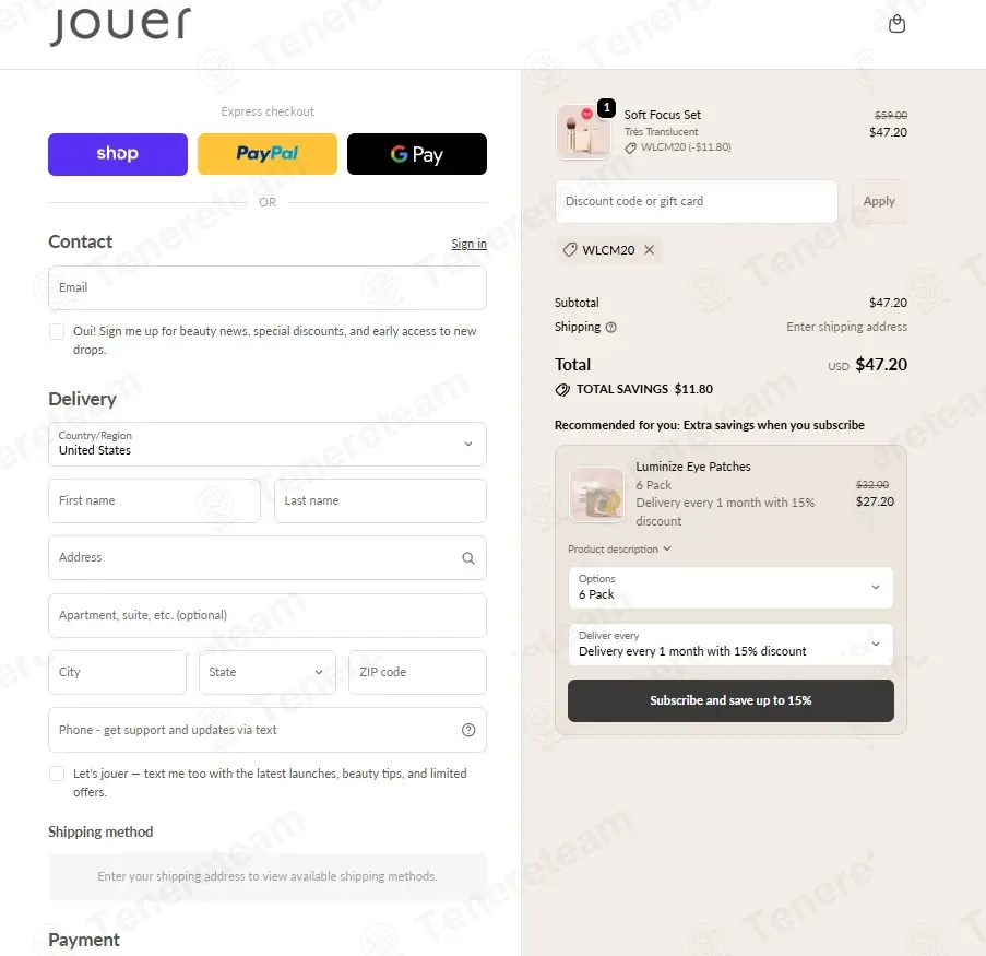 Jouer Cosmetics coupon code: 20% off with WLCM20. Tested and valid as 3 weeks ago.
