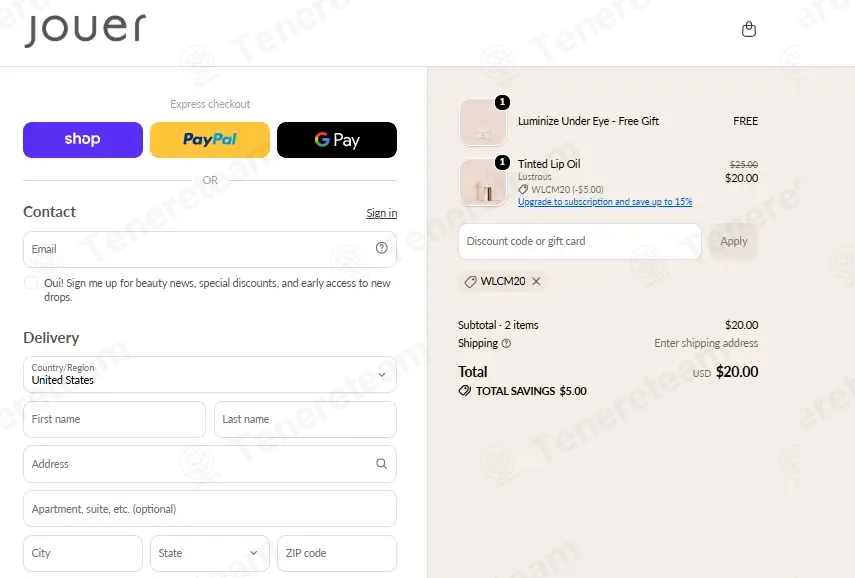 Jouer Cosmetics coupon code: 20% off with WLCM20. Tested and valid as 3 weeks ago.
