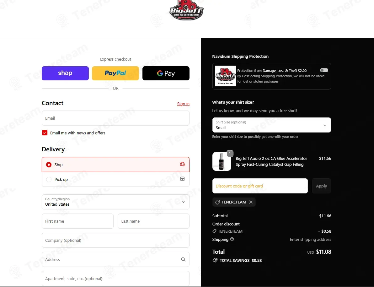 Big Jeff Online coupon code: 5% off with TENERETEAM. Tested and valid as 4 hours ago.