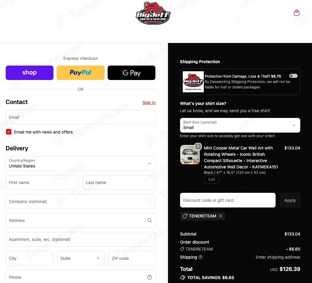 Big Jeff Online coupon code: 5% off with TENERETEAM. Tested and valid as 4 hours ago.