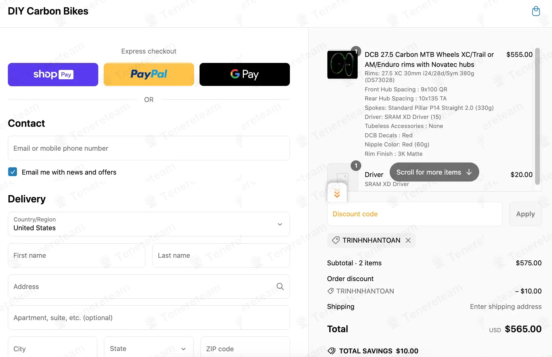 DIY Carbon Bikes coupon code: $10 off with TRINHNHANTOAN. Tested and valid as 1 year ago.