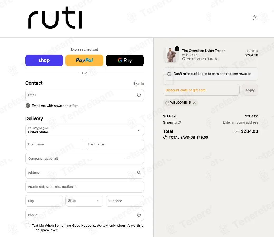 Ruti coupon code: $45 off with WELCOME45. Tested and valid as 4 days ago.