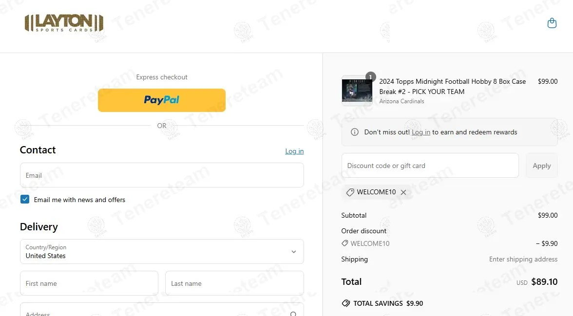 Layton Sports Cards coupon code: 10% off with WELCOME10. Tested and valid as 1 year ago.