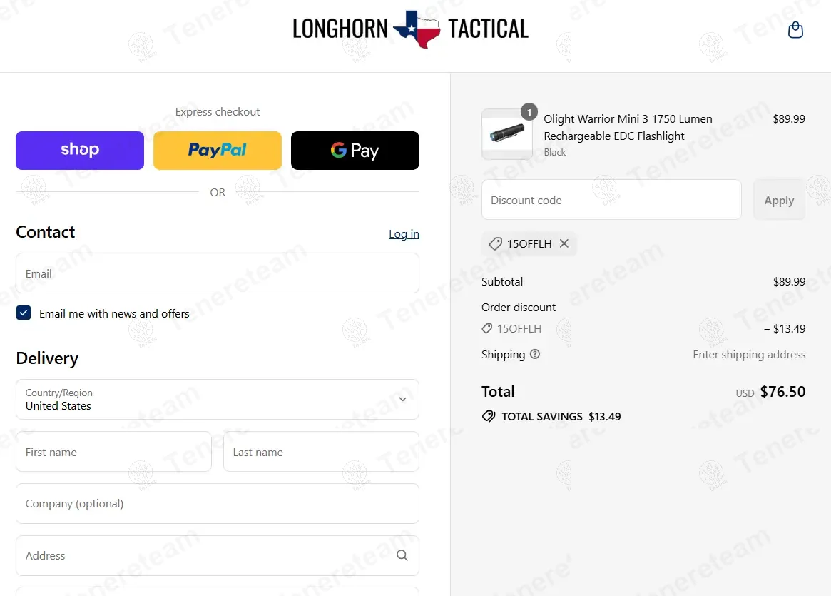 Longhorn Tactical coupon code: 15% off with 15OFFLH. Tested and valid as 9 months ago.