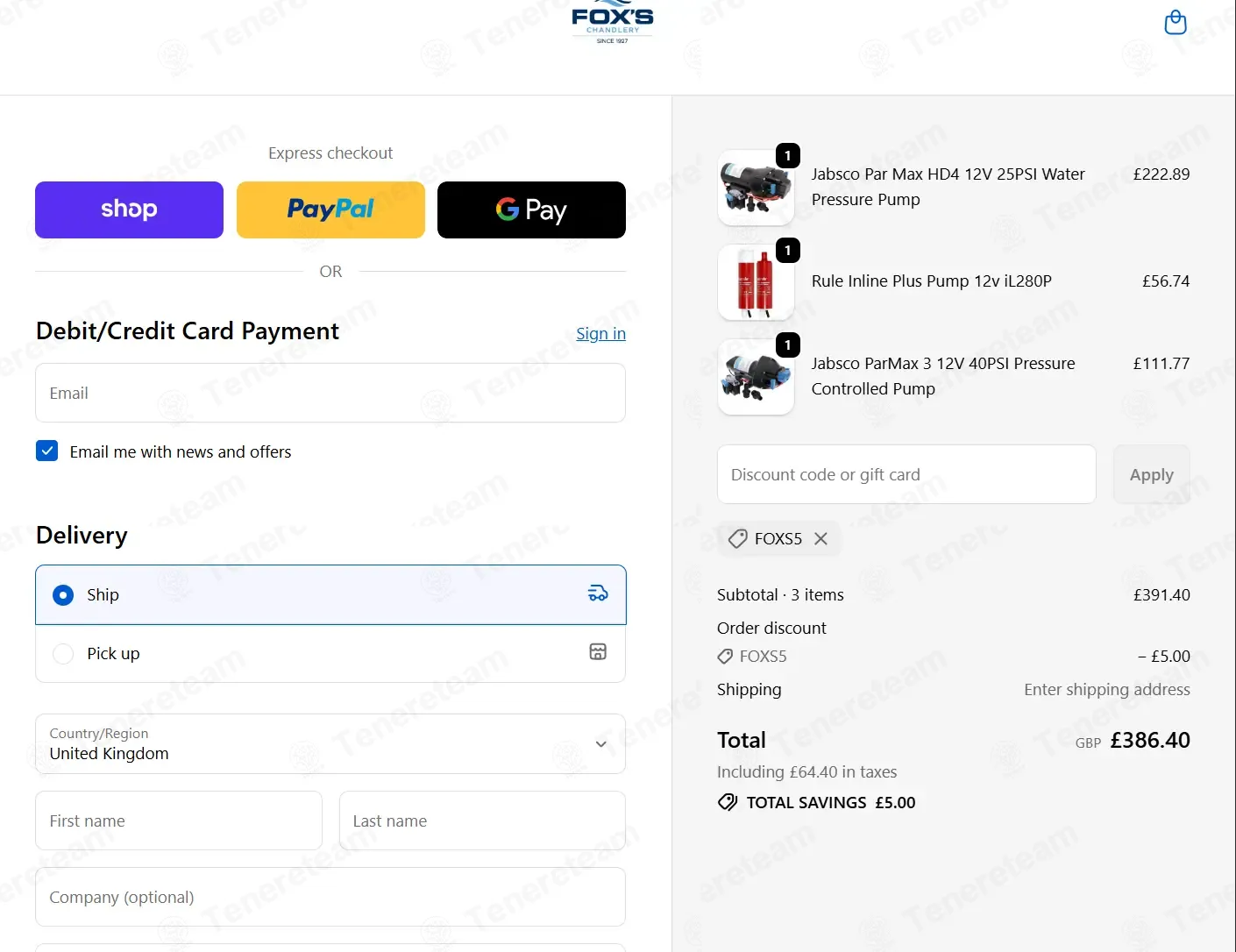 Fox's Chandlery coupon code: £5 off with FOXS5. Tested and valid as 8 months ago.