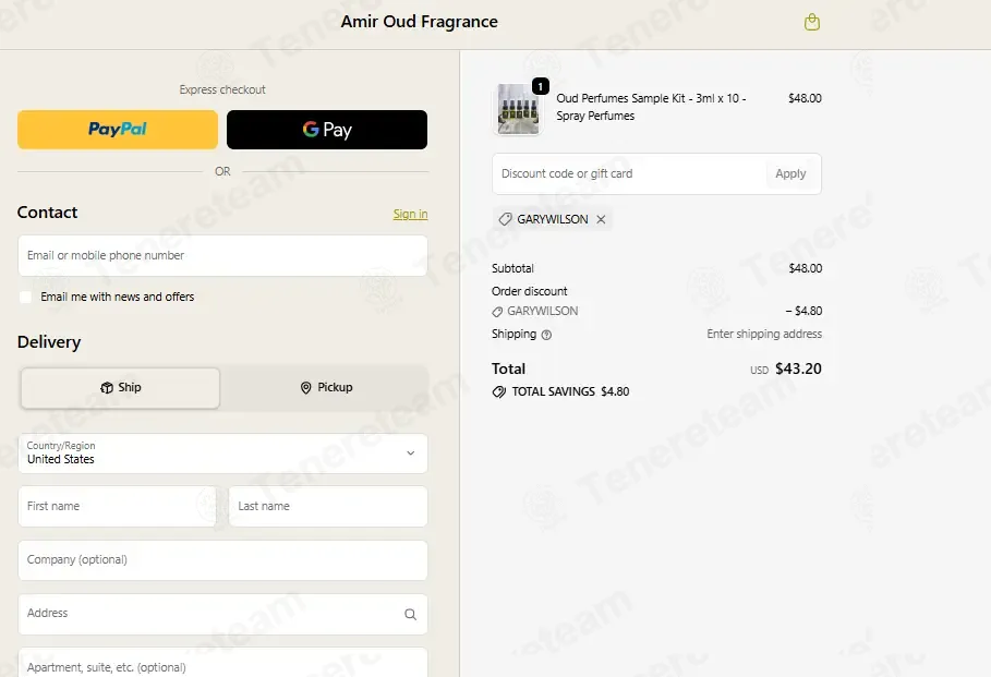 Amir Oud Fragrance coupon code: 10% off with GARYWILSON. Tested and valid as 1 month ago.