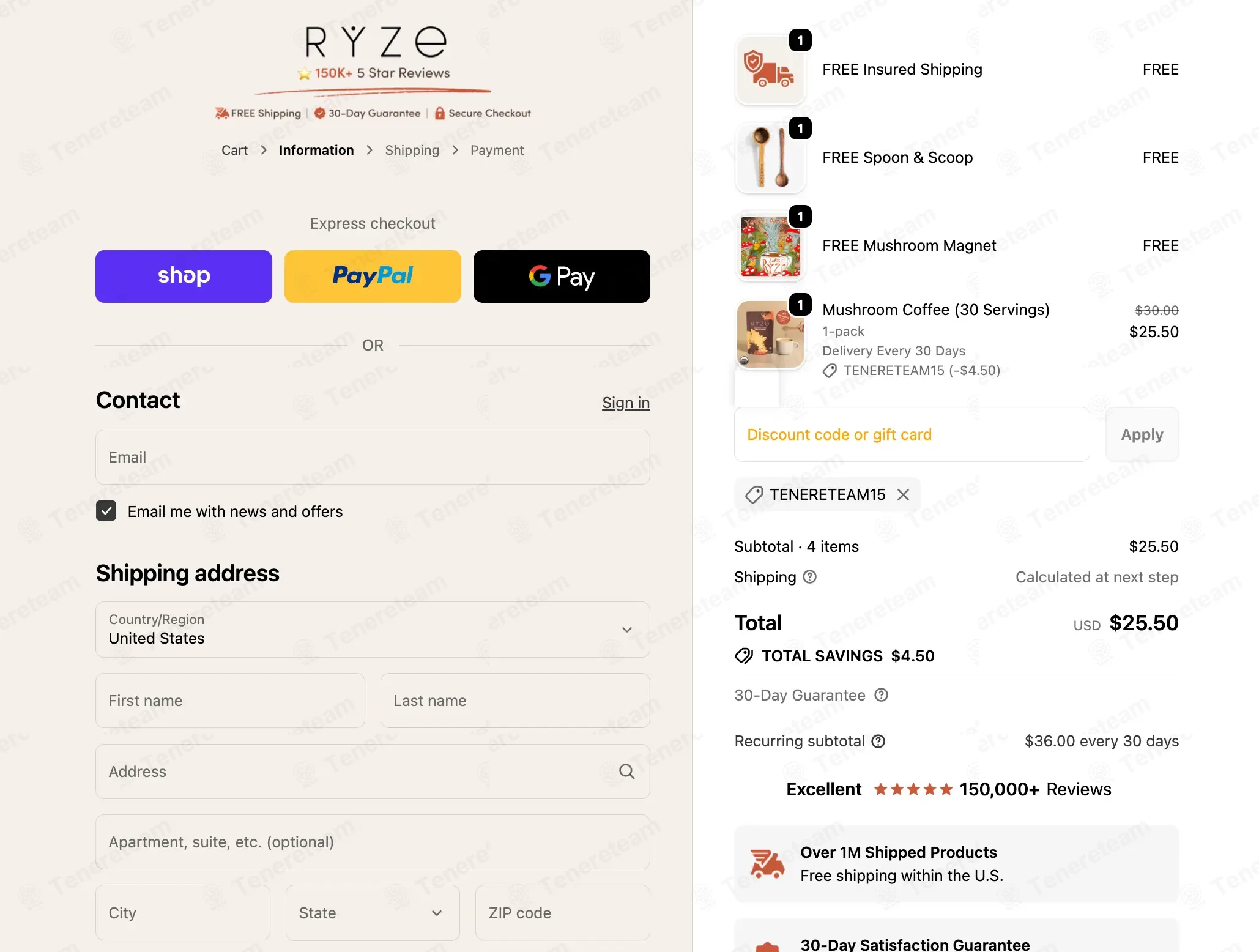 Ryze Superfoods coupon code: 15% off with TENERETEAM15. Tested and valid as 2 months ago.