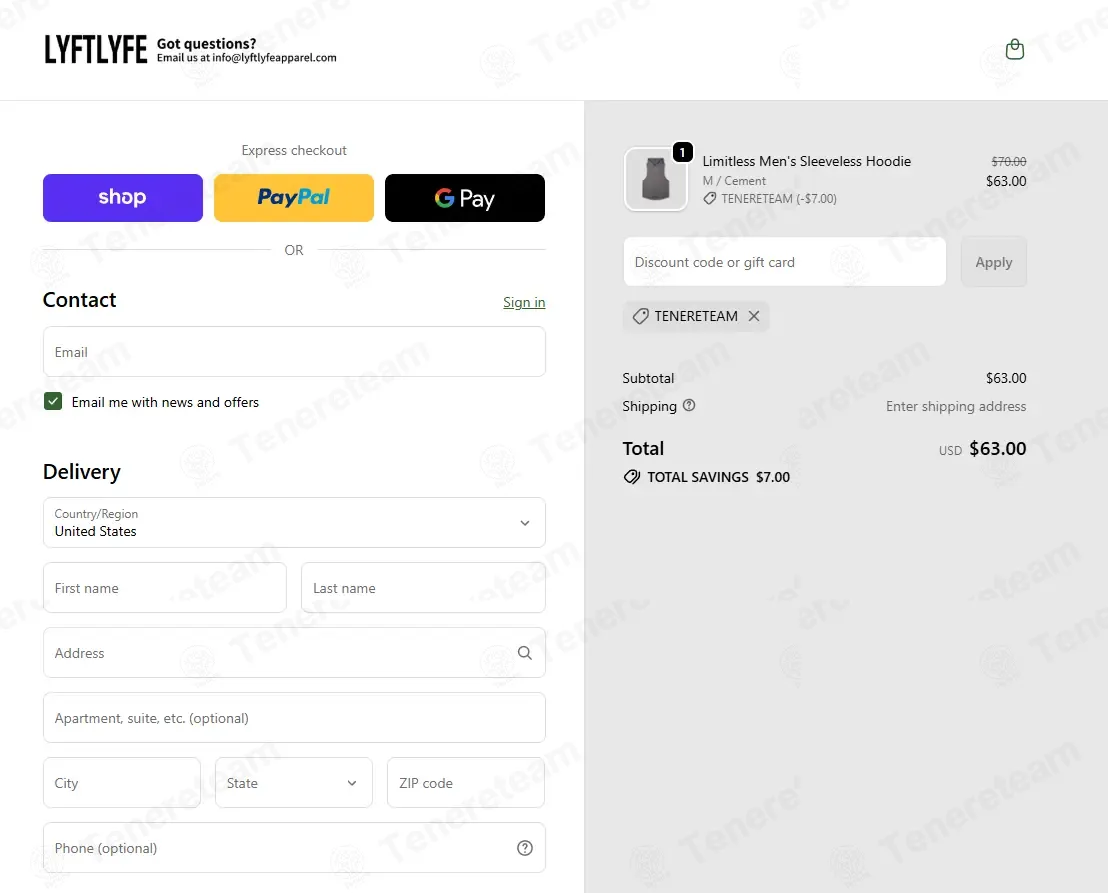 LYFTLYFE Apparel coupon code: 10% off with TENERETEAM. Tested and valid as 1 week ago.
