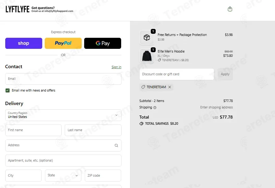 LYFTLYFE Apparel coupon code: 10% off with TENERETEAM. Tested and valid as 1 week ago.