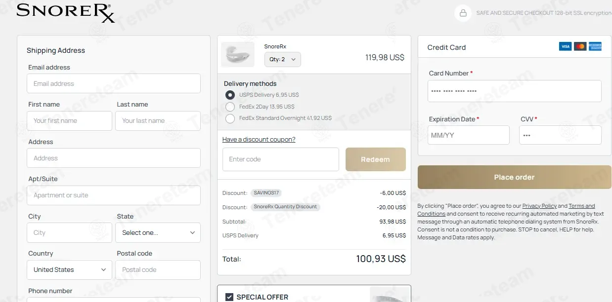 SnoreRx coupon code: 5% off with SAVINGS17. Tested and valid as 3 months ago.
