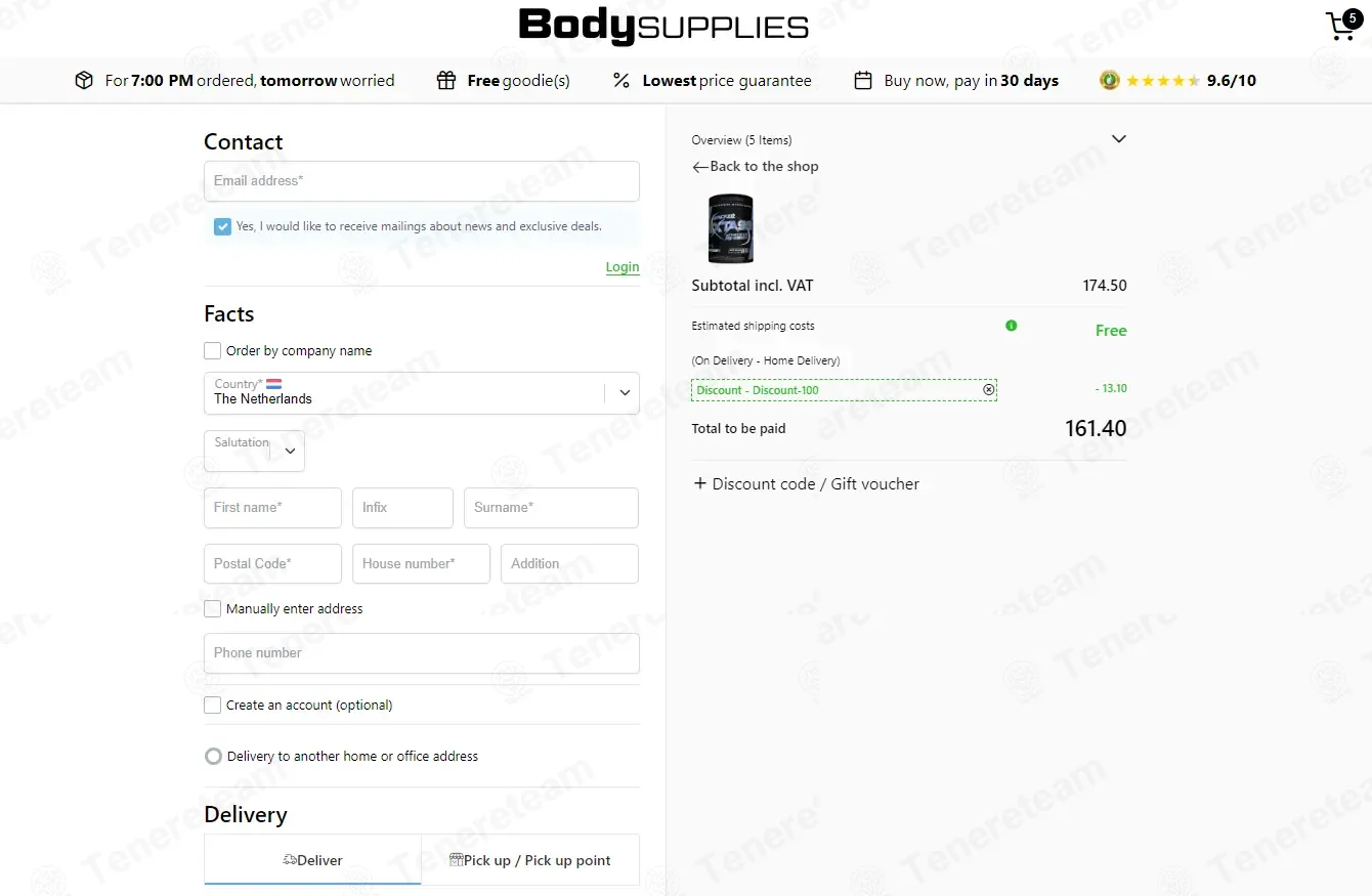 Body-supplies NL coupon code: 8% off with DISCOUNT-100. Tested and valid as 7 months ago.
