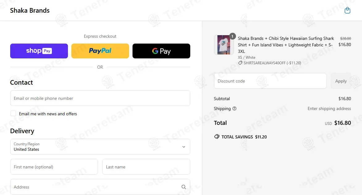 Shaka Brands coupon code: 40% off with SHIRTSAREALWAYS40OFF. Tested and valid as 2 weeks ago.
