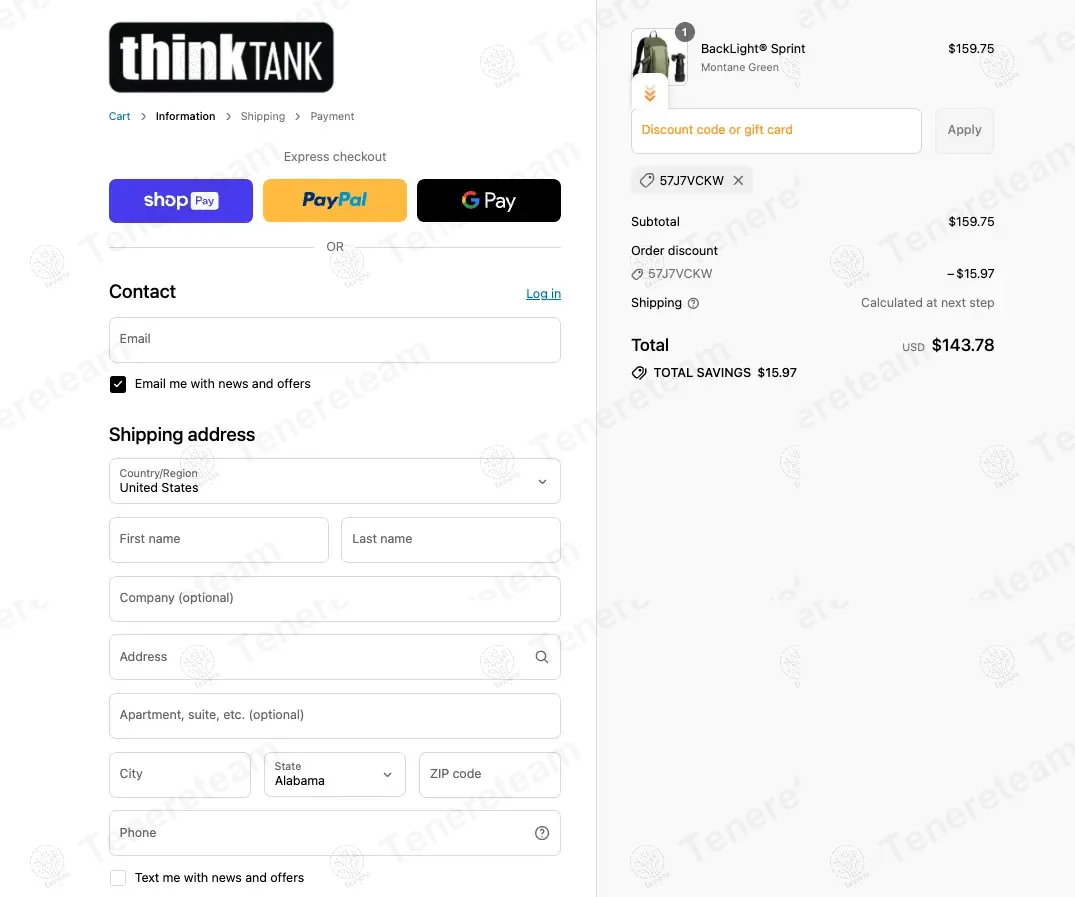Think Tank Photo coupon code: 10% off with 57J7VCKW. Tested and valid as 10 months ago.