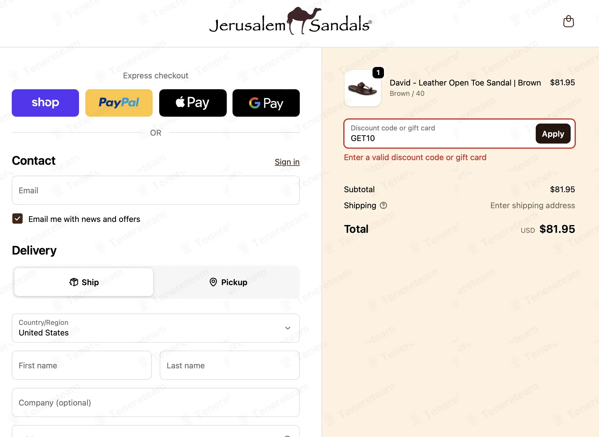 Jerusalem Sandals coupon code: 10% off with GET10. Tested and valid as 1 month ago.