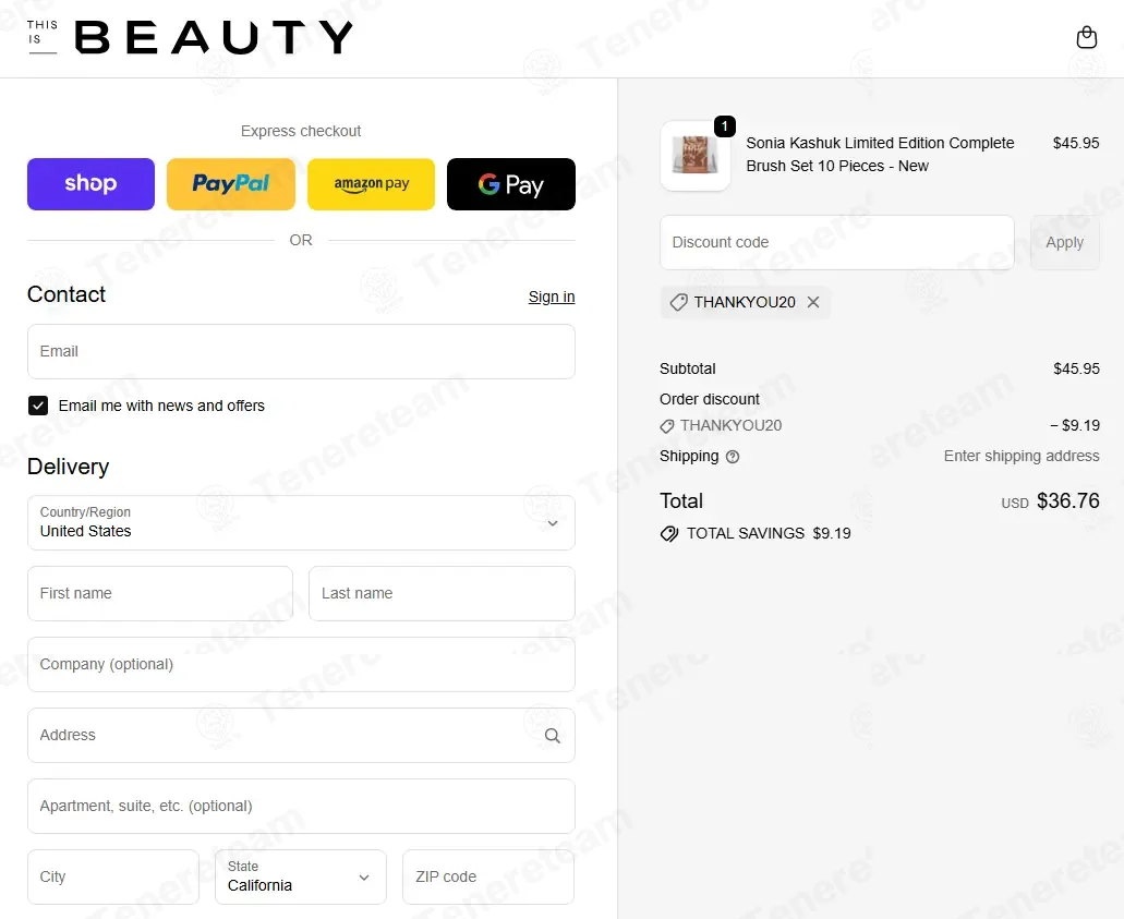 This is Beauty coupon code: 20% off with THANKYOU20. Tested and valid as 1 month ago.