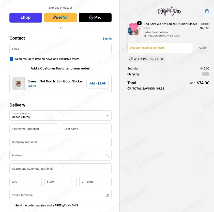 Elly and Grace coupon code: 10% off with WELCOMETENOFF. Tested and valid as 6 months ago.