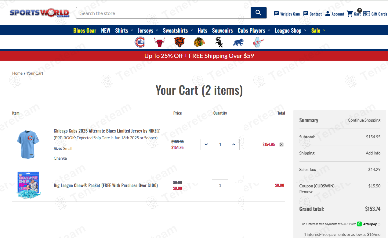 Sports World Chicago coupon code: 10% off with CubsWin. Tested and valid as 1 year ago.
