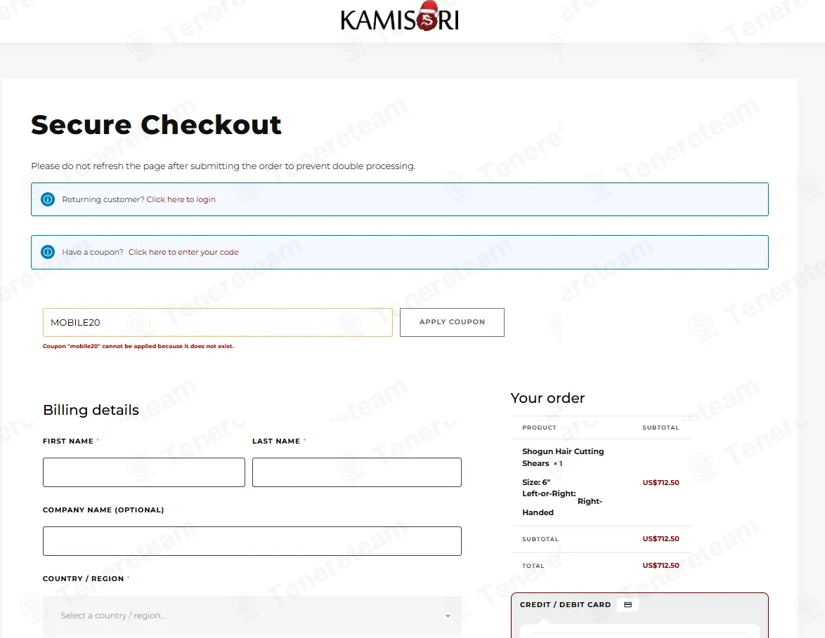 Kamisori Shears coupon code: 20% off with MOBILE20. Tested and valid as 6 months ago.