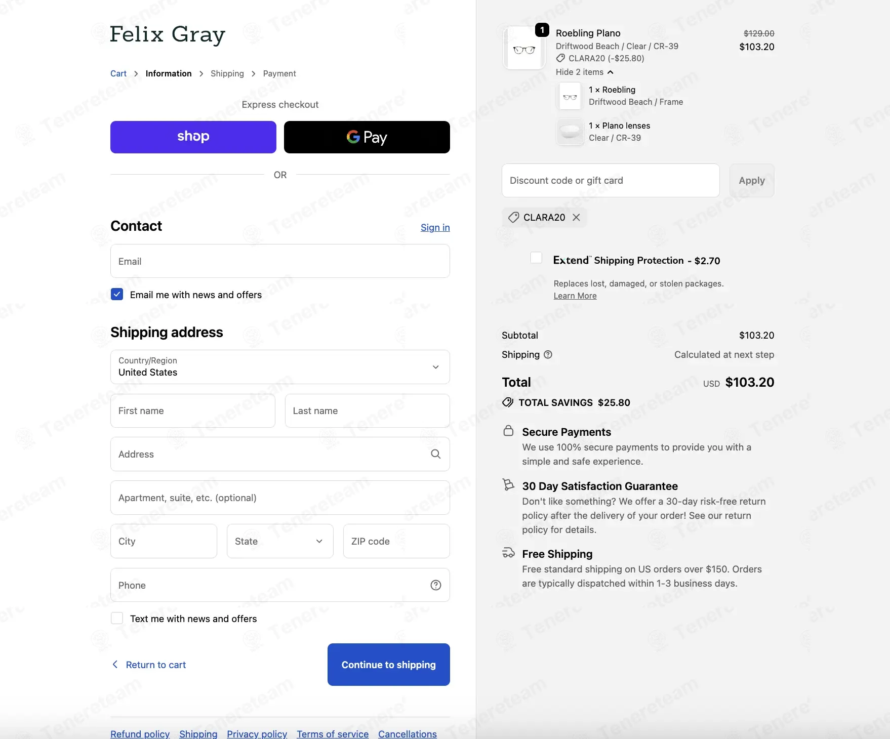 Felix Gray coupon code: 20% off with CLARA20. Tested and valid as 2 weeks ago.