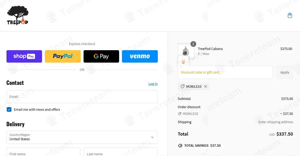 Treepod coupon code: 10% off with MOBILE10. Tested and valid as 1 year ago.