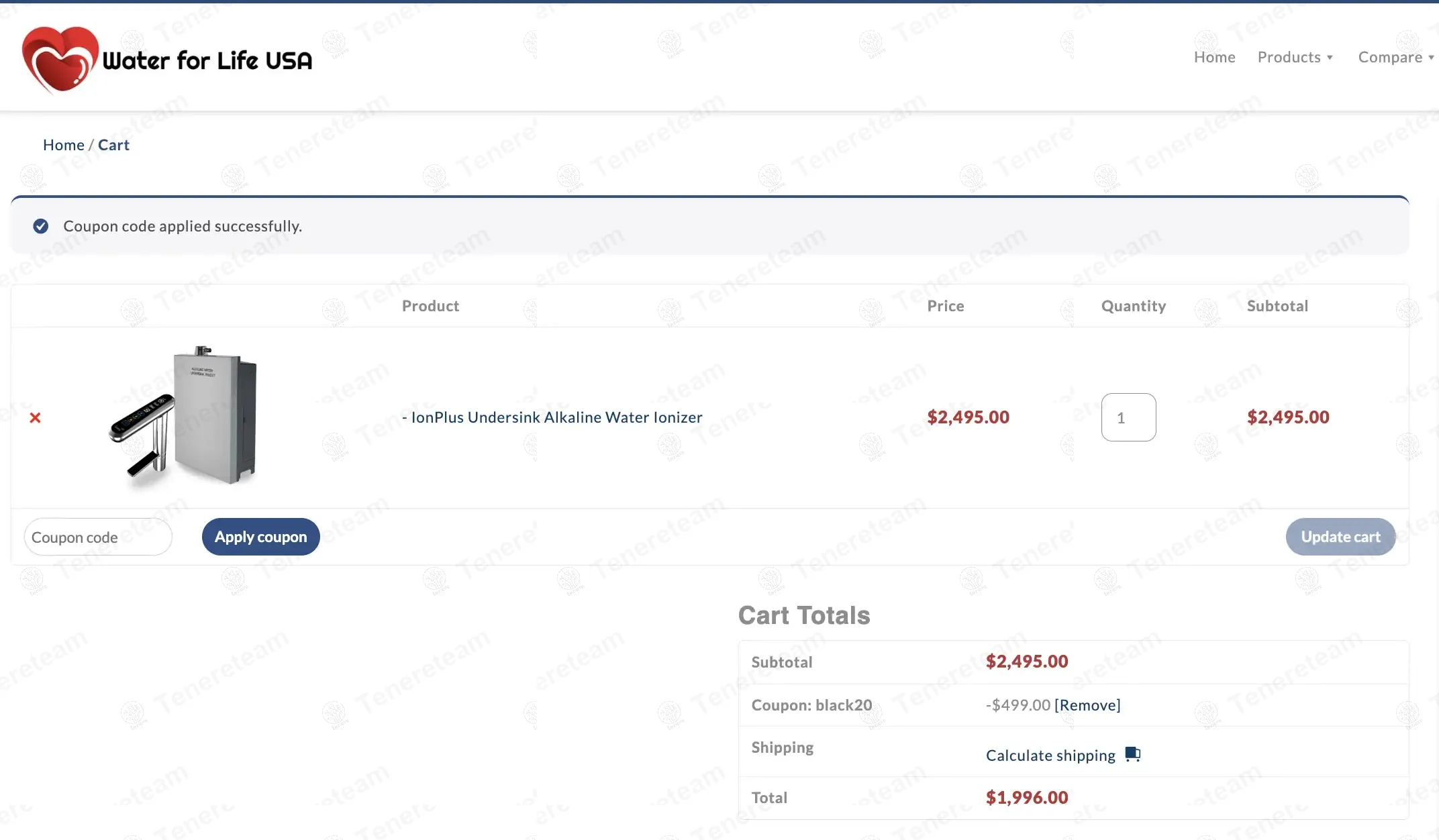 Water for Life USA coupon code: 20% off with BLACK20. Tested and valid as 2 months ago.