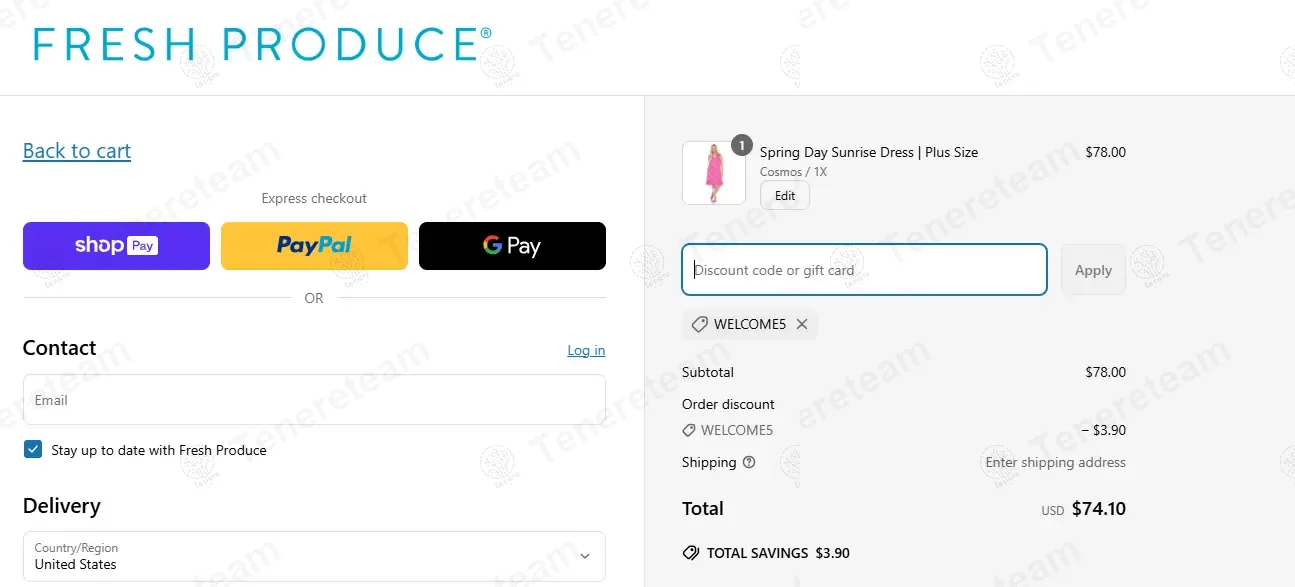 Fresh Produce Clothes coupon code: 5% off with WELCOME5. Tested and valid as 1 year ago.