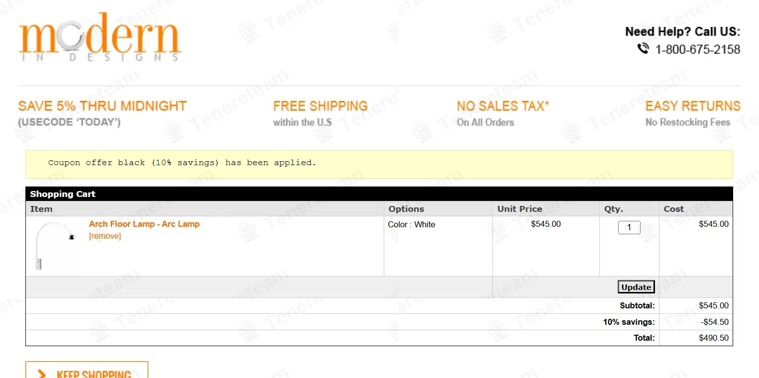Modern In Designs coupon code: 10% off with BLACK. Tested and valid as 1 year ago.
