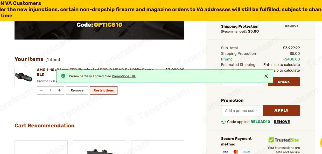Brownells coupon code: 10% off with RELOAD10. Tested and valid as 1 week ago.